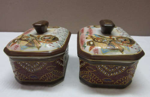 Two lovely small rectangular brown and gold lidded trinket box-Lifespace Sale