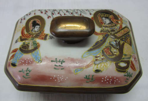 Two lovely small rectangular brown and gold lidded trinket box-Lifespace Sale