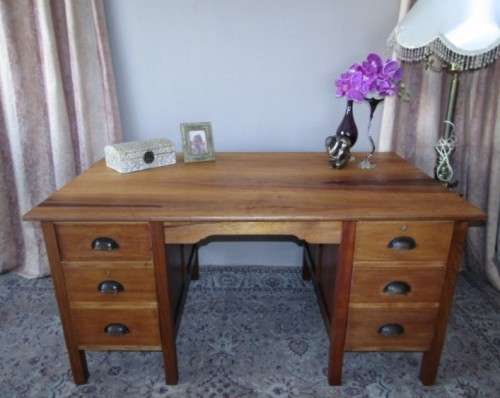 A fantastic large vintage six drawer light Teak desk with a large work surface. Wow!!!!