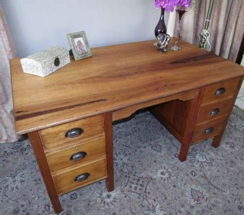 A fantastic large vintage six drawer light Teak desk with a large work surface. Wow!!!!