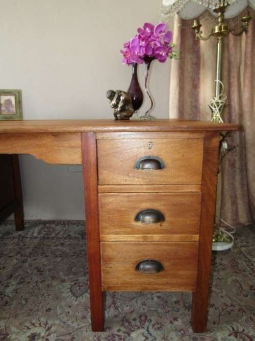 A fantastic large vintage six drawer light Teak desk with a large work surface. Wow!!!!