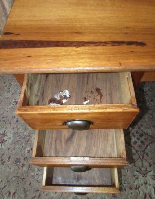A fantastic large vintage six drawer light Teak desk with a large work surface. Wow!!!!