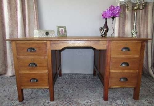 A fantastic large vintage six drawer light Teak desk with a large work surface. Wow!!!!