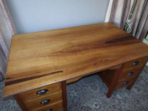 A fantastic large vintage six drawer light Teak desk with a large work surface. Wow!!!!