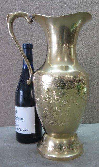 Vintage solid brass pitcher/ jug with ornate hand chased detailing-Lifespace Sale