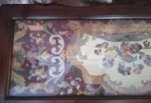 vintage scalloped edge Teak ball and claw coffee table w/ a tapestry under glass-Lifespace Sale