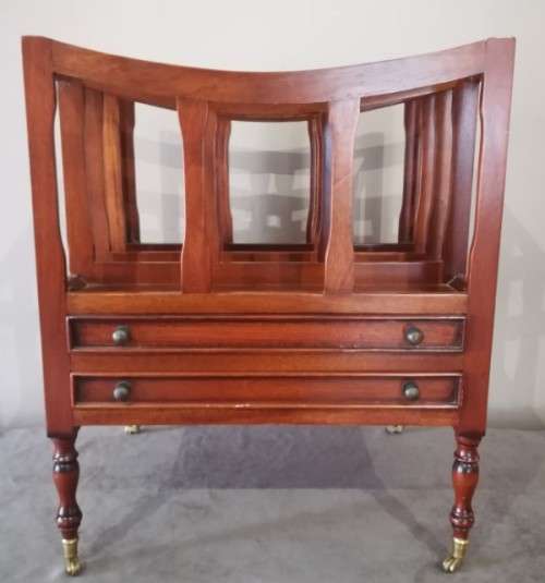 An exquisite vintage solidly made Canterbury magazine rack with 2 drawers on original castors!!