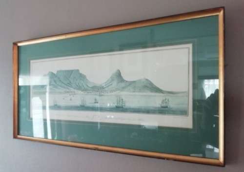 A  framed  glass vintage J H Sneider "Gezigt van der Kaap der Goede Hope 1778" print. Lifespace Sale