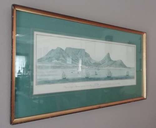 A  framed  glass vintage J H Sneider "Gezigt van der Kaap der Goede Hope 1778" print. Lifespace Sale
