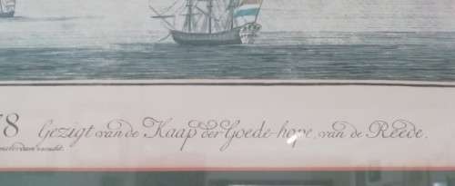 A  framed  glass vintage J H Sneider "Gezigt van der Kaap der Goede Hope 1778" print. Lifespace Sale