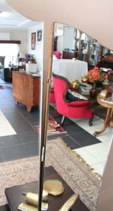 A vintage solid Imbuia ball & claw dressing table w 2 drawers, mirror & brass handles-Lifespace Sale