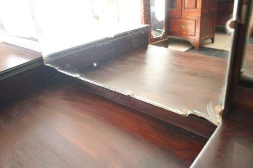 A vintage solid Imbuia ball & claw dressing table w 2 drawers, mirror & brass handles-Lifespace Sale