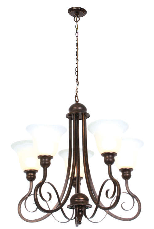 Metal Chandelier with  Alabaster Glass - 5 x 60W ES Width 600mm Height 600mm Chain 1000mm
