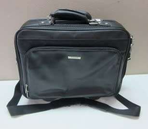 An awesome vintage black leather Laptop Trolley Bag suitcase on wheels.