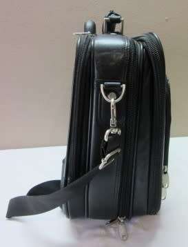 An awesome vintage black leather Laptop Trolley Bag suitcase on wheels.