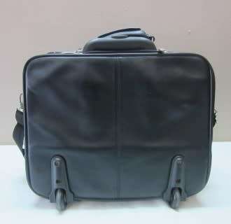 An awesome vintage black leather Laptop Trolley Bag suitcase on wheels.