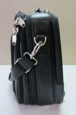 An awesome vintage black leather Laptop Trolley Bag suitcase on wheels.
