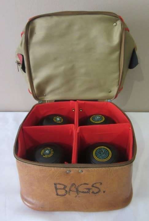 An awesome set of four South African "Henselite" bowling balls (super grip) in a carry bag size 6