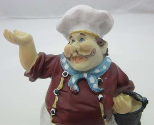 A magnificent hand crafted resin mold, hand painted chef statue with a bucket. Lifespace Sale