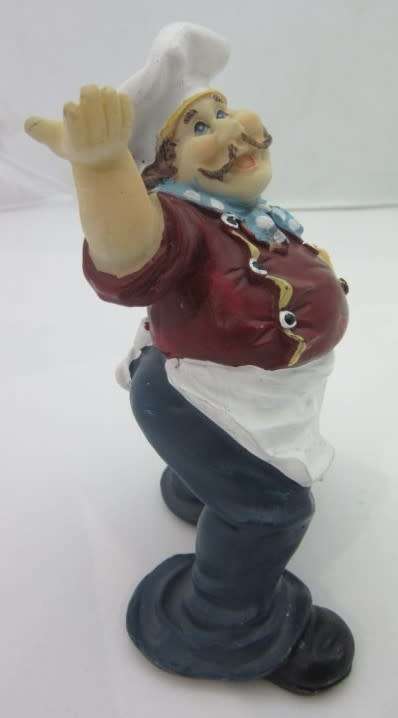 A magnificent hand crafted resin mold, hand painted chef statue with a bucket. Lifespace Sale
