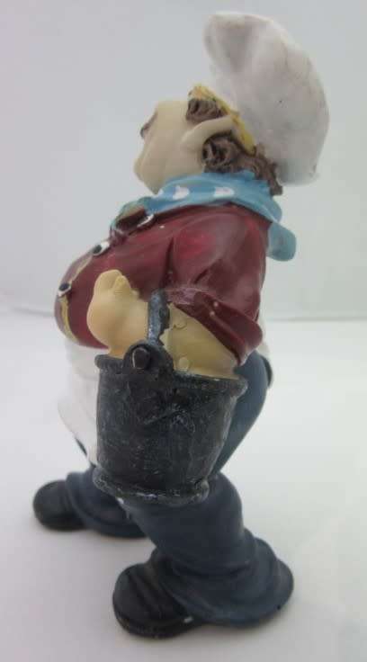 A magnificent hand crafted resin mold, hand painted chef statue with a bucket. Lifespace Sale