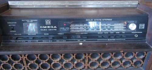Retro 70s Omega music centre radiogram cabinet with side speakers, radio working-Lifespace Homeware