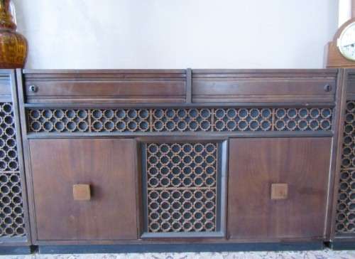 Retro 70s Omega music centre radiogram cabinet with side speakers, radio working-Lifespace Homeware