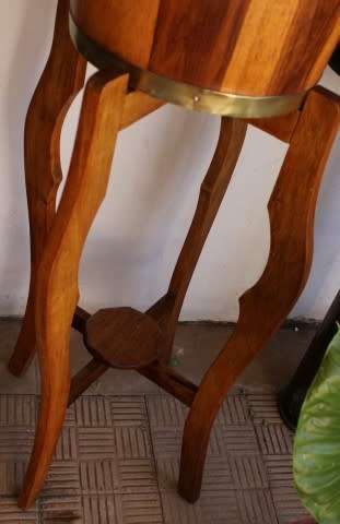 A superb vintage Teak double planter stand with a brass-ring bowl in wonderful condition.