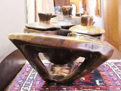 A  large hand carved teak serving bowl, with 4 bowls & 1 larger bowl in the center! Lifespace Sale