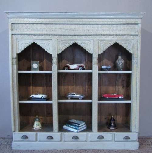 An large Indonesian shelved cabinet & amazing carved detailing and 5 bottom drawers-Lifespace Sale