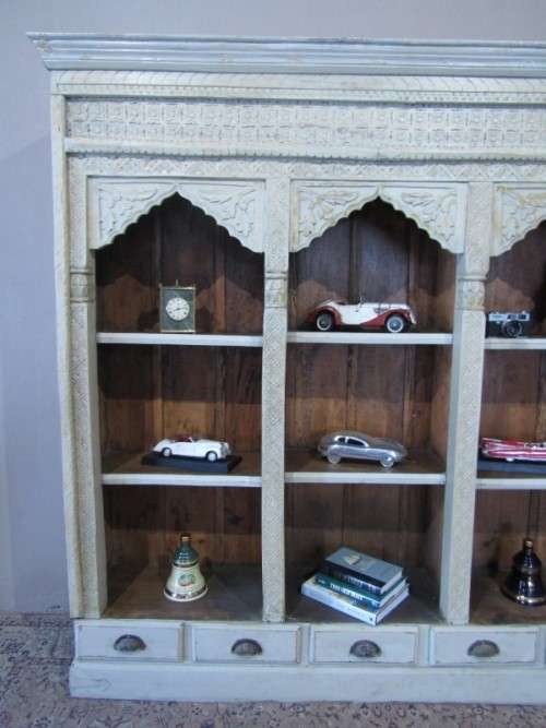 An large Indonesian shelved cabinet & amazing carved detailing and 5 bottom drawers-Lifespace Sale