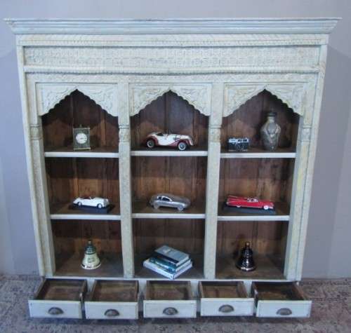 An large Indonesian shelved cabinet & amazing carved detailing and 5 bottom drawers-Lifespace Sale