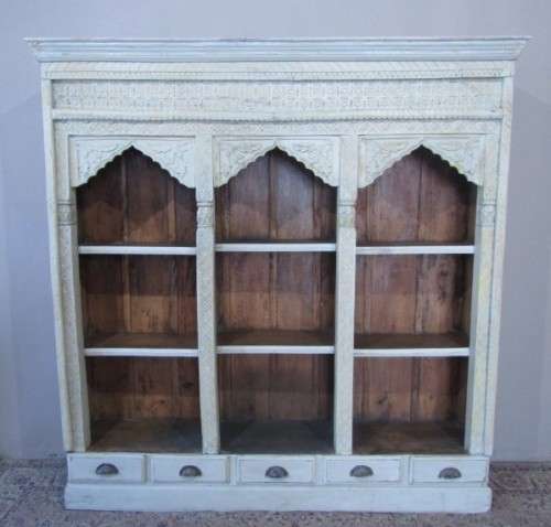 An large Indonesian shelved cabinet & amazing carved detailing and 5 bottom drawers-Lifespace Sale