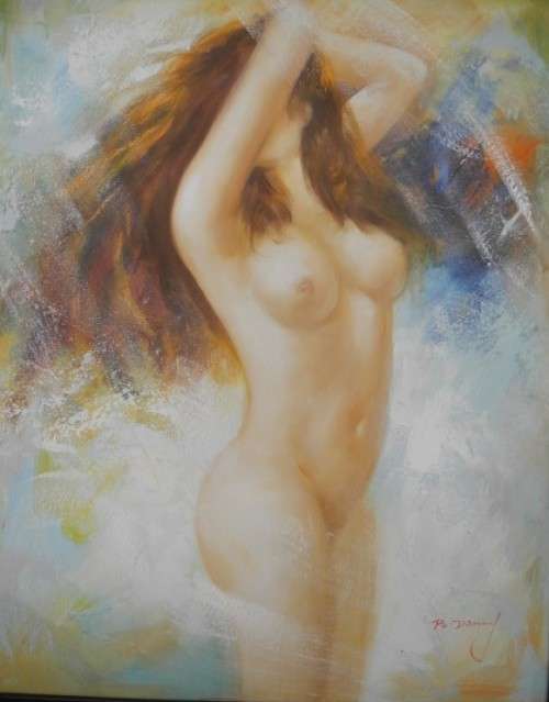 A beautiful original " B Danny" semi nude oil on board painting in a wood frame - Investment art!!
