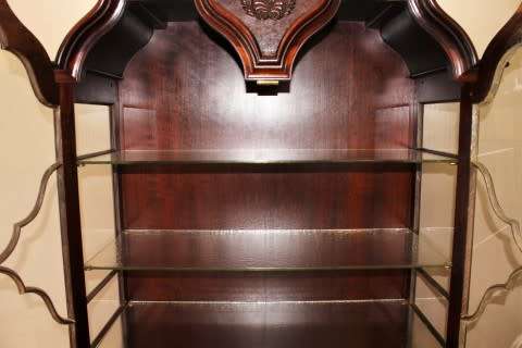 An exquisitely made Imbuia wood display cabinet with glass doors and shelves, absolutely gorgeous!