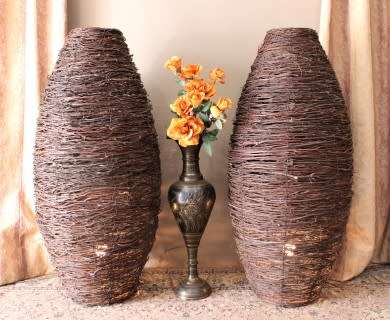 An amazing set of two large dark wicker floor lamps-Lifespace Sale
