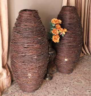An amazing set of two large dark wicker floor lamps-Lifespace Sale