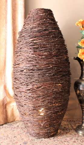 An amazing set of two large dark wicker floor lamps-Lifespace Sale