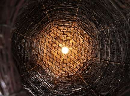 An amazing set of two large dark wicker floor lamps-Lifespace Sale