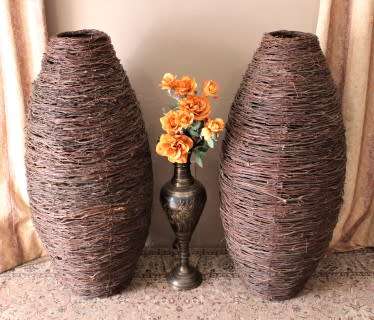 An amazing set of two large dark wicker floor lamps-Lifespace Sale