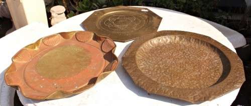 INCREDIBLE collection of three large various brass & copper trays-Lifespace Sale