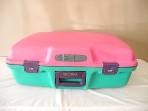 A lovely pair of pink & green Lojel suitcases w/ code locks-Lifespace Sale