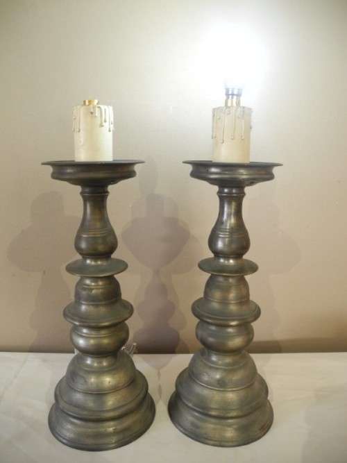 A fabulous large pair of grey metal table lamps, add a candle light -Lifespace Sale