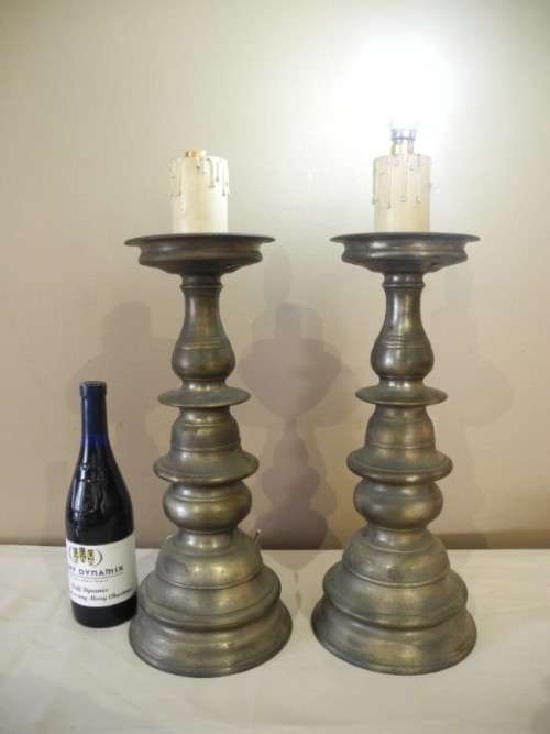 A fabulous large pair of grey metal table lamps, add a candle light -Lifespace Sale