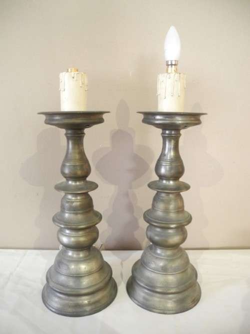 A fabulous large pair of grey metal table lamps, add a candle light -Lifespace Sale