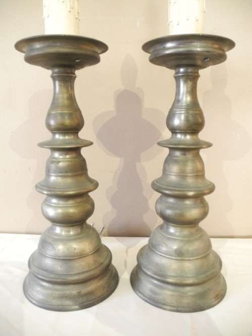 A fabulous large pair of grey metal table lamps, add a candle light -Lifespace Sale