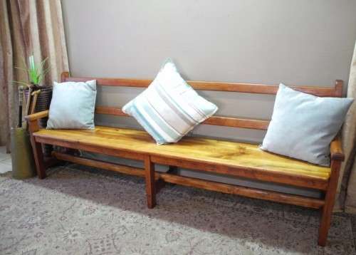 A fantastic well-made, sturdy vintage 5 seater Oregon wood bench - perfect  in a lapa/ patio!