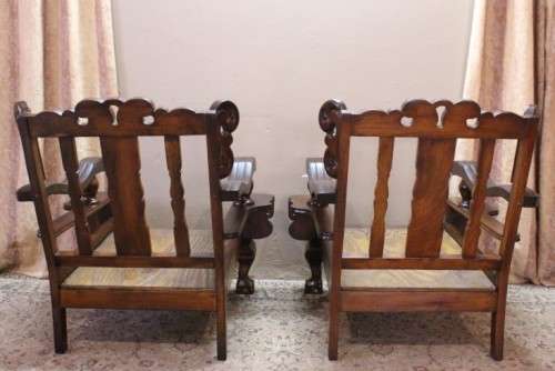 Two gorgeous vintage carved Imbuia ball & claw chairs - add your own cushions-Lifespace Sale