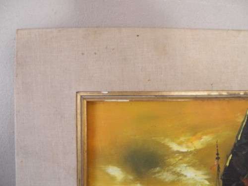 A wonderful oil on canvas of boats in a frame. Pretty in all rooms!!! Lifespace Sale
