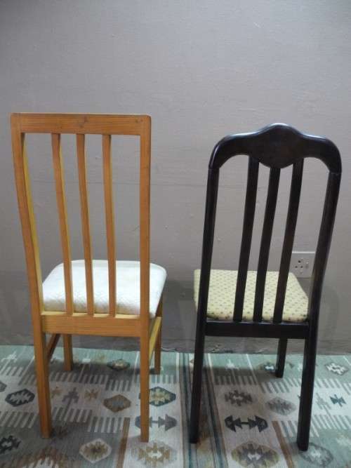 A wonderful set of two odd vintage occasional/ dining chairs.